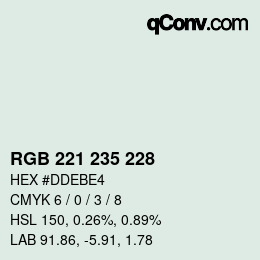 カラーコード: RGB 221 235 228 | qconv.com