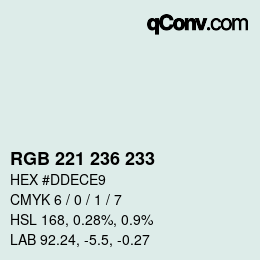 カラーコード: RGB 221 236 233 | qconv.com