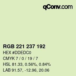 Color code: RGB 221 237 192 | qconv.com