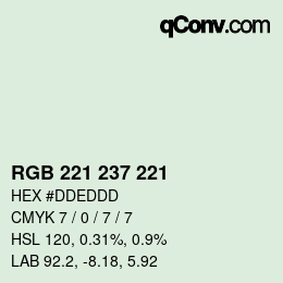 Color code: RGB 221 237 221 | qconv.com