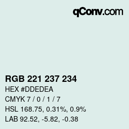 Color code: RGB 221 237 234 | qconv.com