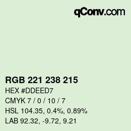 Color code: RGB 221 238 215 | qconv.com