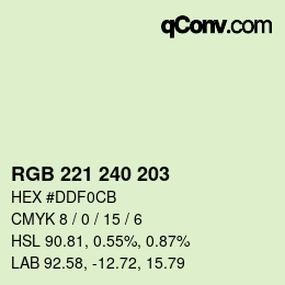 Color code: RGB 221 240 203 | qconv.com