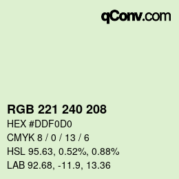 Color code: RGB 221 240 208 | qconv.com