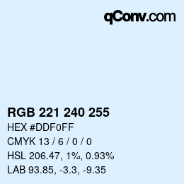 Color code: RGB 221 240 255 | qconv.com
