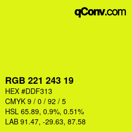 Color code: RGB 221 243 19 | qconv.com