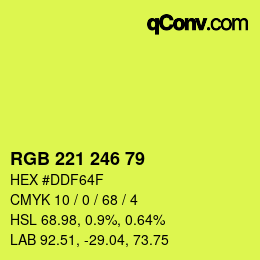 Color code: RGB 221 246 79 | qconv.com