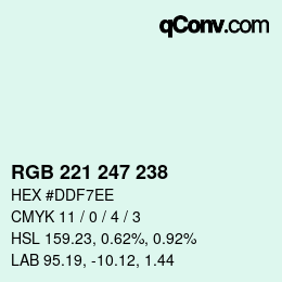 Color code: RGB 221 247 238 | qconv.com