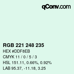 Color code: RGB 221 248 235 | qconv.com