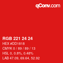 颜色代码: RGB 221 24 24 | qconv.com
