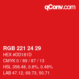 カラーコード: RGB 221 24 29 | qconv.com