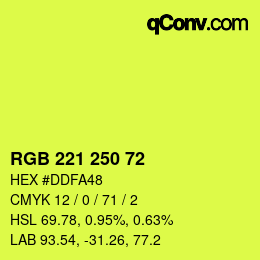 Color code: RGB 221 250 72 | qconv.com