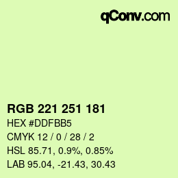 Color code: RGB 221 251 181 | qconv.com