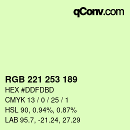 カラーコード: RGB 221 253 189 | qconv.com