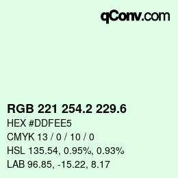 カラーコード: RGB 221 254.2 229.6 | qconv.com