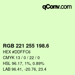カラーコード: RGB 221 255 198.6 | qconv.com