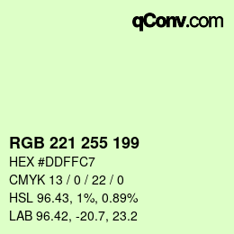 Color code: RGB 221 255 199 | qconv.com