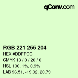 Color code: RGB 221 255 204 | qconv.com