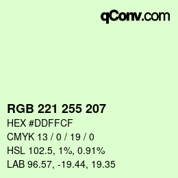 Color code: RGB 221 255 207 | qconv.com