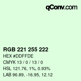 Color code: RGB 221 255 222 | qconv.com