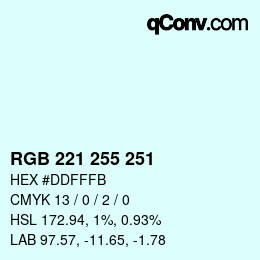 Color code: RGB 221 255 251 | qconv.com