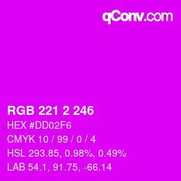 Color code: RGB 221 2 246 | qconv.com