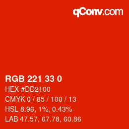 Color code: RGB 221 33 0 | qconv.com