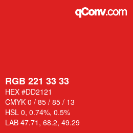 カラーコード: RGB 221 33 33 | qconv.com