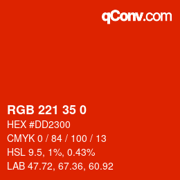 Color code: RGB 221 35 0 | qconv.com