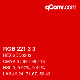 Color code: RGB 221 3 3 | qconv.com