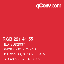 颜色代码: RGB 221 41 55 | qconv.com