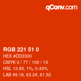 Color code: RGB 221 51 0 | qconv.com