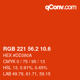 カラーコード: RGB 221 56.2 10.6 | qconv.com