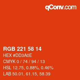 Color code: RGB 221 58 14 | qconv.com