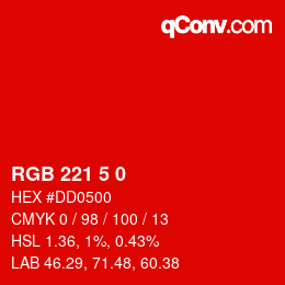 Color code: RGB 221 5 0 | qconv.com