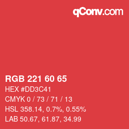 颜色代码: RGB 221 60 65 | qconv.com