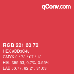 Color code: RGB 221 60 72 | qconv.com