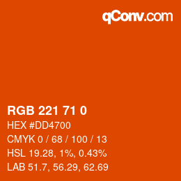 Color code: RGB 221 71 0 | qconv.com