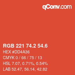 カラーコード: RGB 221 74.2 54.6 | qconv.com