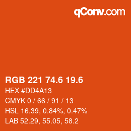 カラーコード: RGB 221 74.6 19.6 | qconv.com