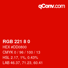 Color code: RGB 221 8 0 | qconv.com