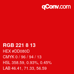 カラーコード: RGB 221 8 13 | qconv.com