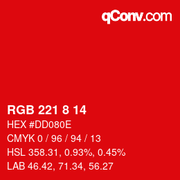 カラーコード: RGB 221 8 14 | qconv.com