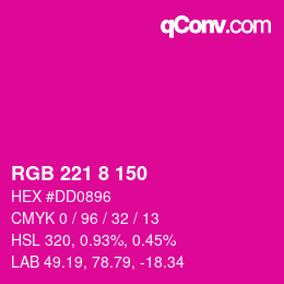 颜色代码: RGB 221 8 150 | qconv.com