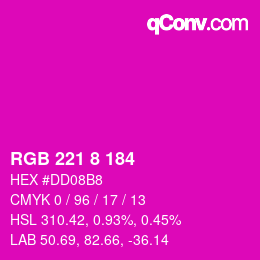カラーコード: RGB 221 8 184 | qconv.com
