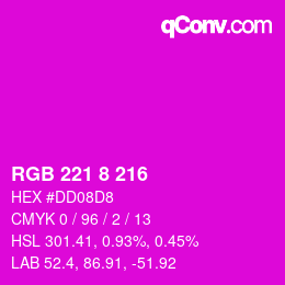 Color code: RGB 221 8 216 | qconv.com
