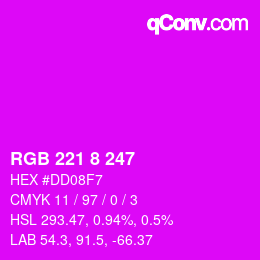 颜色代码: RGB 221 8 247 | qconv.com
