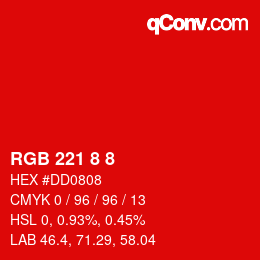 Farbcode: RGB 221 8 8 | qconv.com