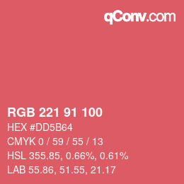 Color code: RGB 221 91 100 | qconv.com