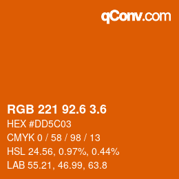 カラーコード: RGB 221 92.6 3.6 | qconv.com